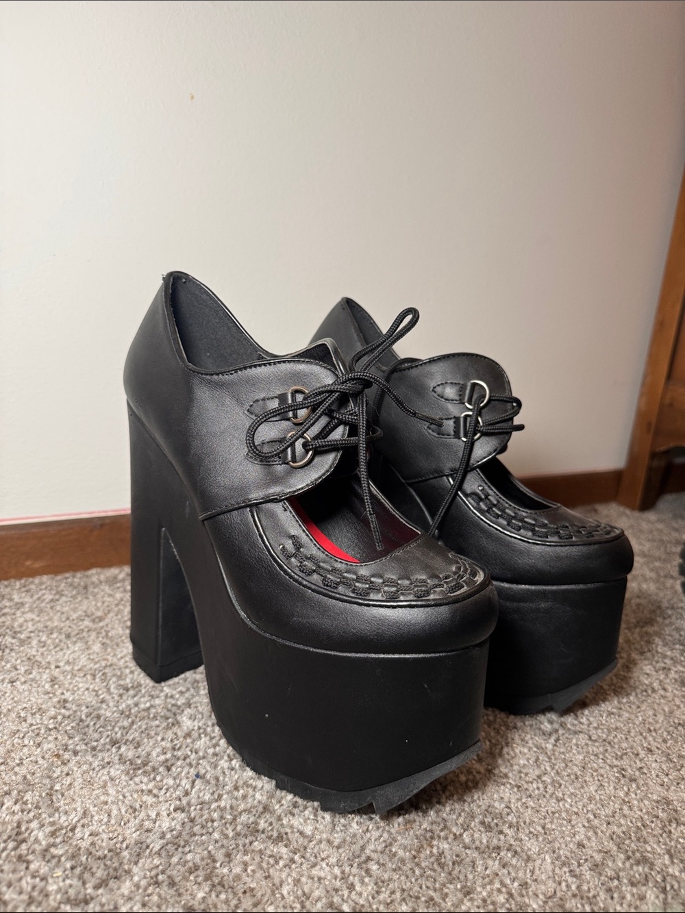 Demonia Black Platform Mary Jane Lace-Up Heels